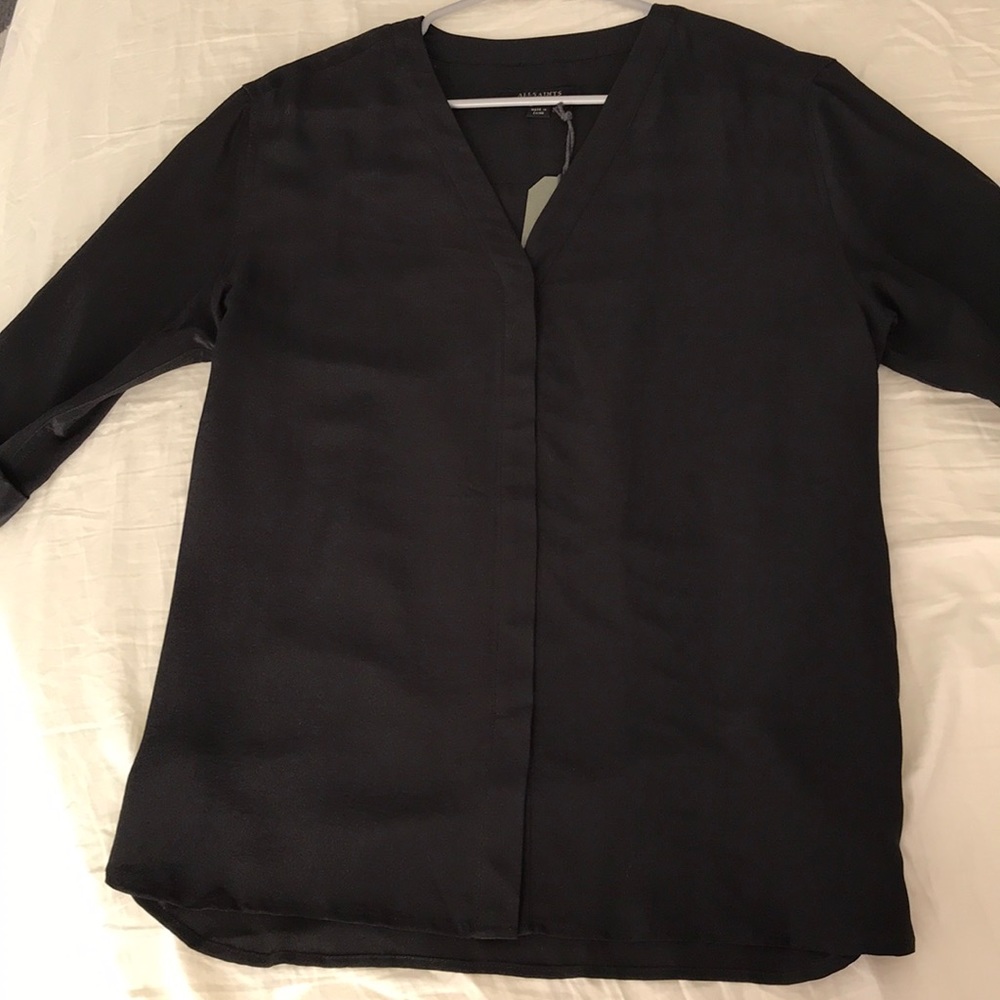 All Saints black 3/4 length sleeve button down top